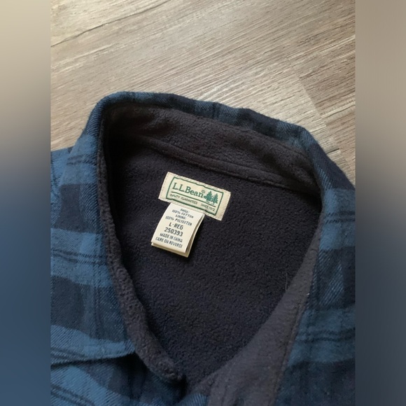 VTG L.L. Bean Flannel Jacket Shacket Plaid Navy Blue Mens Size L Reg UNISEX - Picture 5 of 9